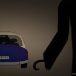 Lovers Lane Legenden Zeichnung von Jeremie Michels. Man sieht den Schatten eines Mannes mit mit einem Haken statt einer Hand im Vordergrund. Im Hintergrund steht ein geparktes Auto, in dem die Silhouetten zweier Personen miteinander knutschen.